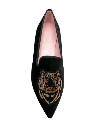 Shop Pretty Ballerinas Embroidered Pointed Loafers In Black