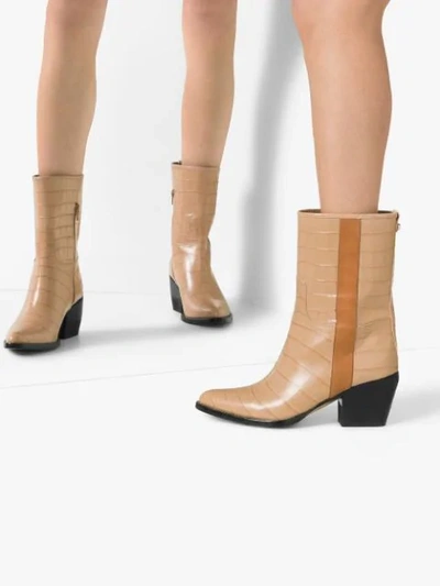 Shop Chloé Brown 60 Snakeskin-effect Boots In Neutrals