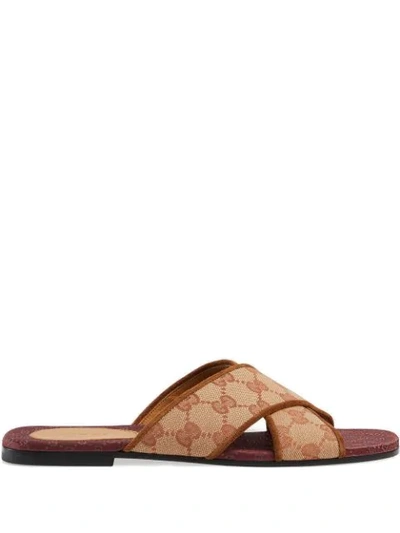 Shop Gucci Monogram Sandals In Brown