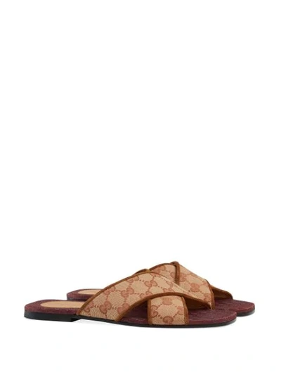 Shop Gucci Monogram Sandals In Brown