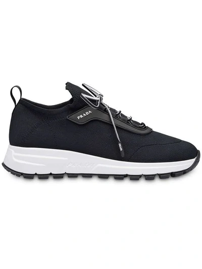 Shop Prada Stretch-knit Sneakers In F0967 Black/white