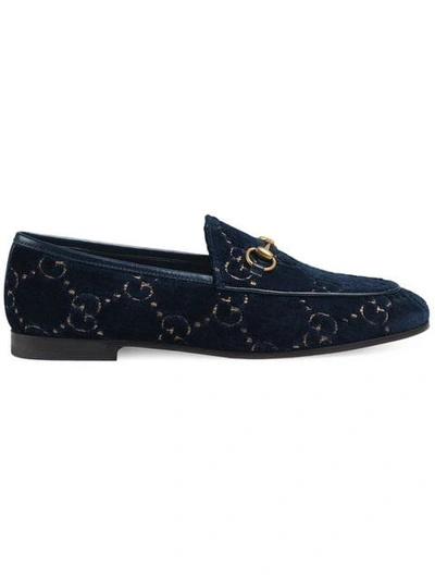 Shop Gucci Jordaan Gg Velvet Loafer In Blue