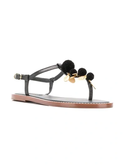 Shop Dolce & Gabbana Pom Pom Thong Sandals In Black