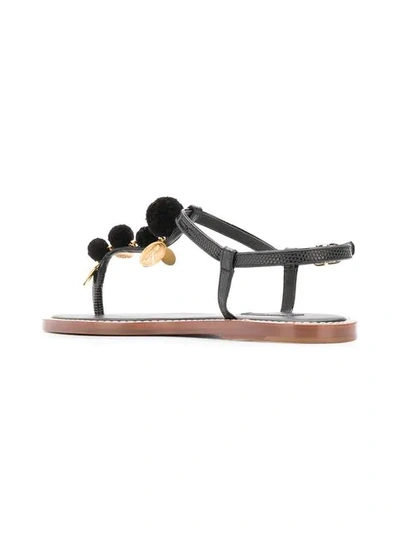 Shop Dolce & Gabbana Pom Pom Thong Sandals In Black
