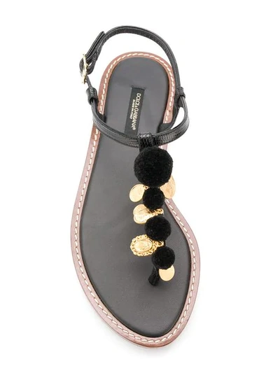 Shop Dolce & Gabbana Pom Pom Thong Sandals In Black