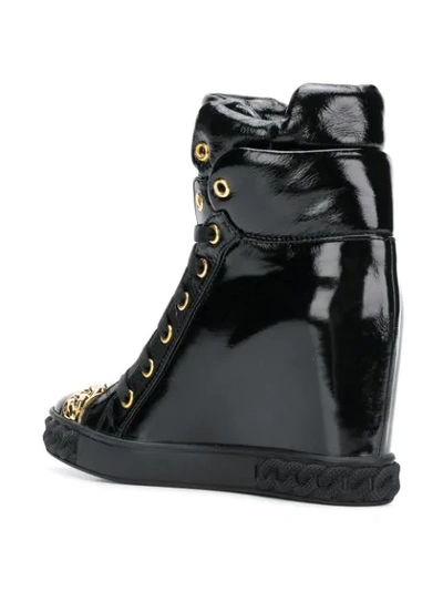 Shop Casadei Chain Trim Patent Boots - Black