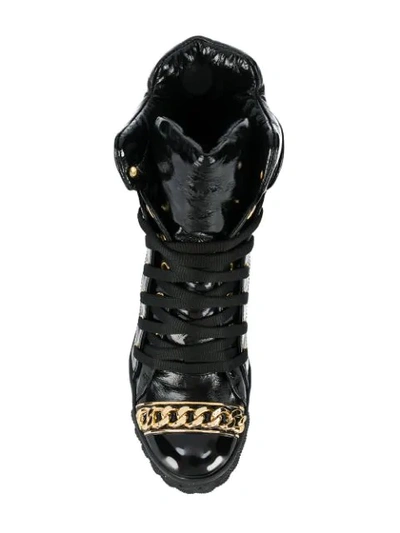 Shop Casadei Chain Trim Patent Boots - Black