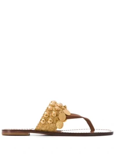 Shop Tory Burch Coin Embellished Sandals - Brown