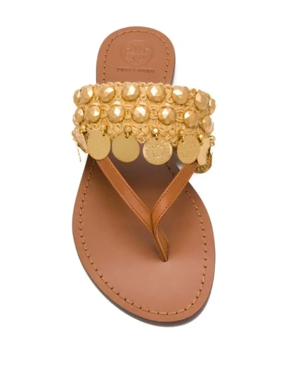 Shop Tory Burch Coin Embellished Sandals - Brown