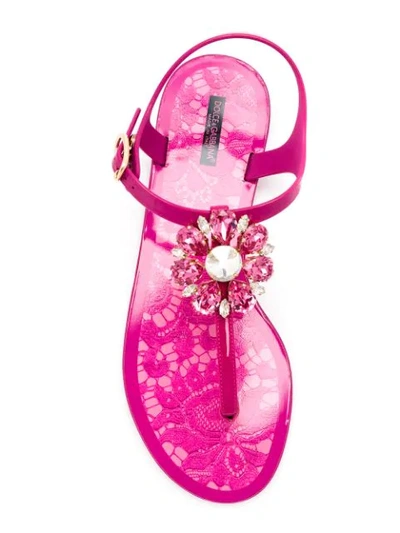 Shop Dolce & Gabbana Embellished Flat Sandals In Pink