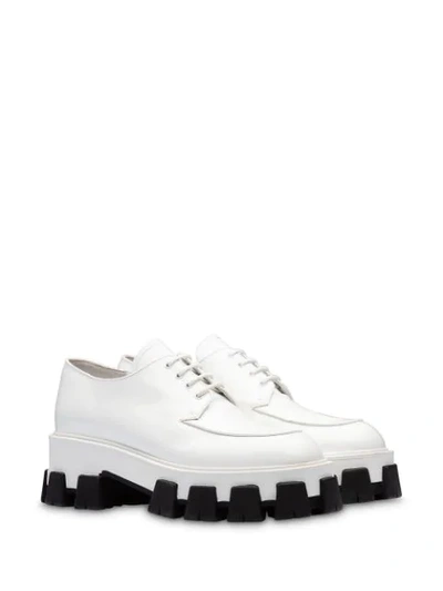 Shop Prada Contrast Derby Shoes In White