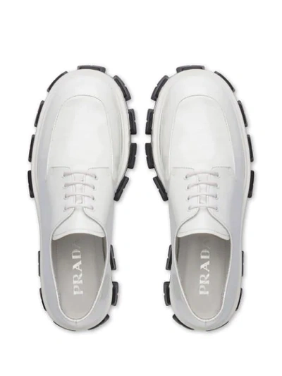 Shop Prada Contrast Derby Shoes In White