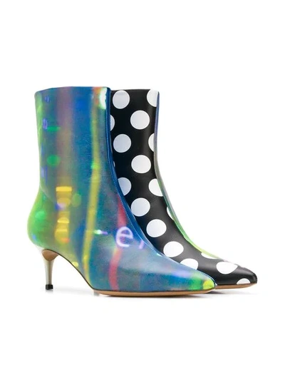 Shop Maison Margiela Printed Kitten Heel Boots In Blue