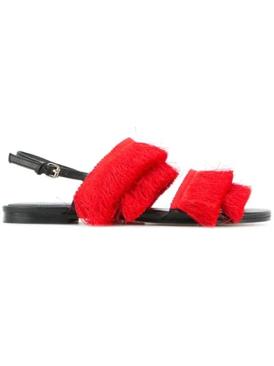 Shop Mara & Mine Layered Fringe Sandals In Red