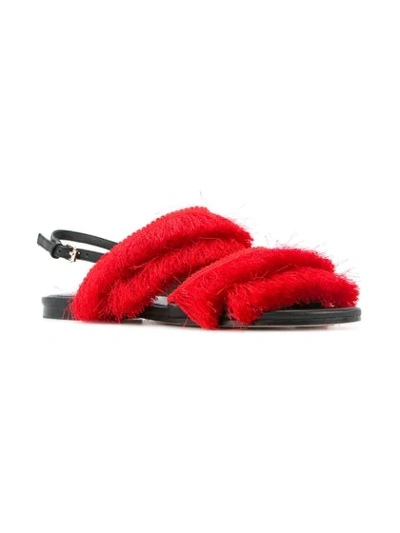 Shop Mara & Mine Layered Fringe Sandals In Red