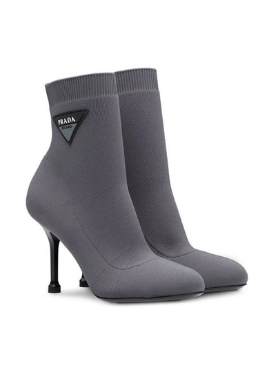 Shop Prada Logo 90 Sock Booties In Grey