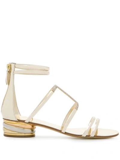 Shop Casadei Glitter Trim Sandals - Gold