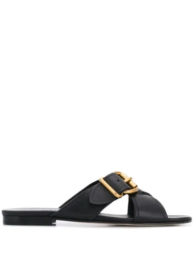 Shop Prada Buckle Flat Sandals In F0002  Nero