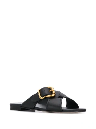 Shop Prada Buckle Flat Sandals In F0002  Nero