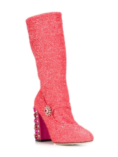 Shop Dolce & Gabbana Jewel Heel Boots In Pink