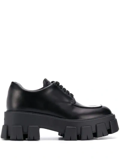 Shop Prada Platform Lace-up Shoes In F0002 Black