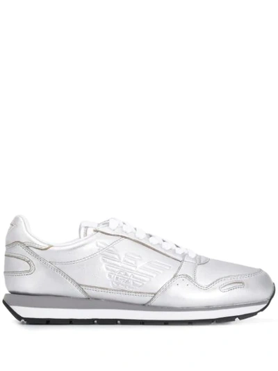 Shop Emporio Armani Lace-up Sneakers In Silver