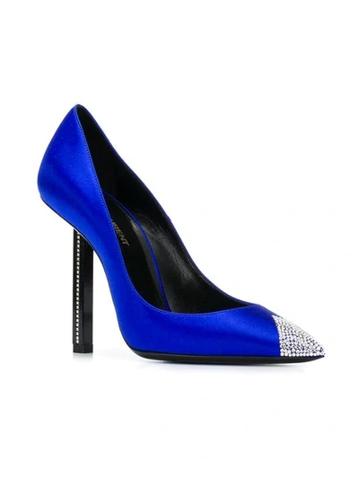 Shop Saint Laurent Tower 110 Satin Pumps - Blue