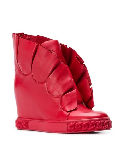Shop Casadei Pleated Wedge Sneakers - Red