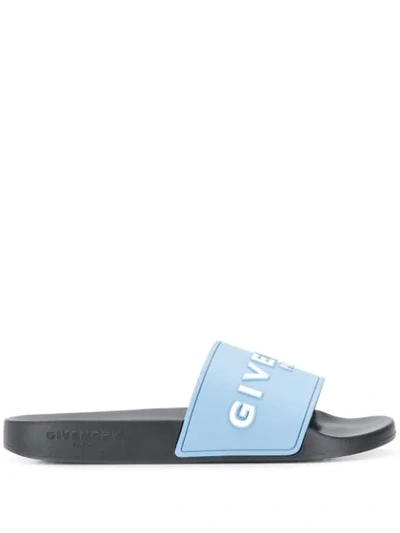 Shop Givenchy Logo Printed Sliders In Blue