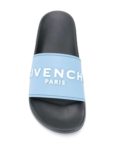 Shop Givenchy Logo Printed Sliders In Blue