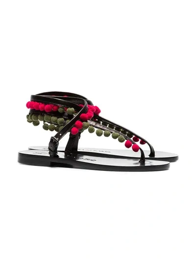 green Androna pom pom leather sandals