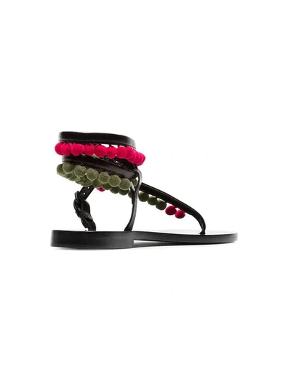 green Androna pom pom leather sandals
