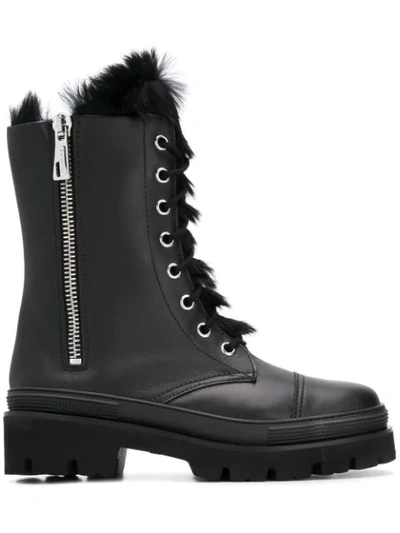 Shop Baldinini Fur Lined Combat Boots - Black