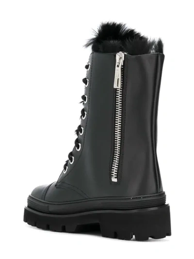 Shop Baldinini Fur Lined Combat Boots - Black