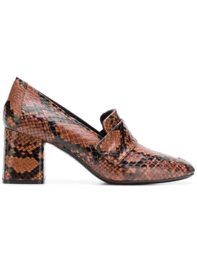 Shop Casadei Snakeskin Block Heel Loafers - Brown