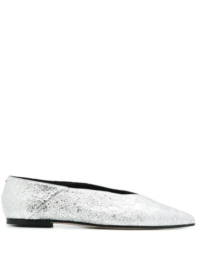 Shop Aeyde Pointed Toe Ballerina Shoes In Silver