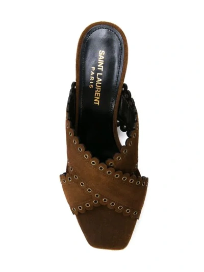 Shop Saint Laurent Loulou Scalloped Eyelet Mules In Brown