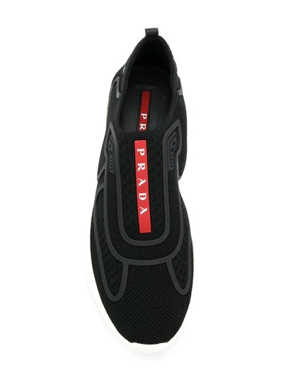 Shop Prada Logo Sock Sneakers In Black