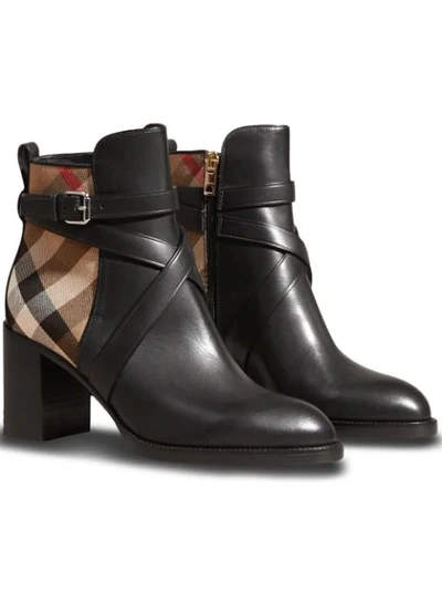 Shop Burberry House Check And Leather Ankle Boots In 00100 Black-black