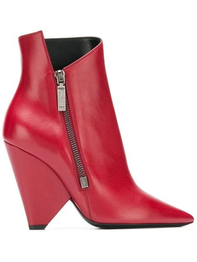 Shop Saint Laurent Niki 85 Asymmetric Boots In 6750 Red