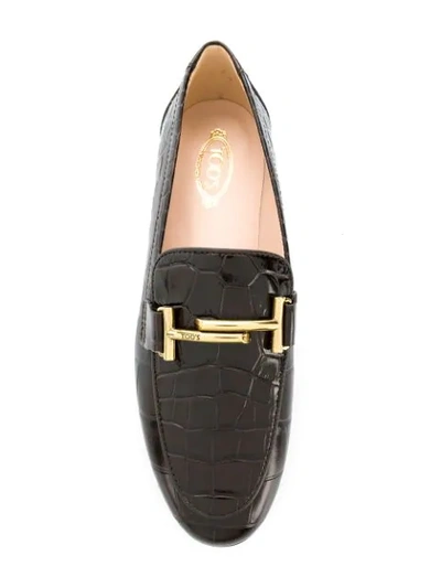 Shop Tod's Double T Loafers In Brown