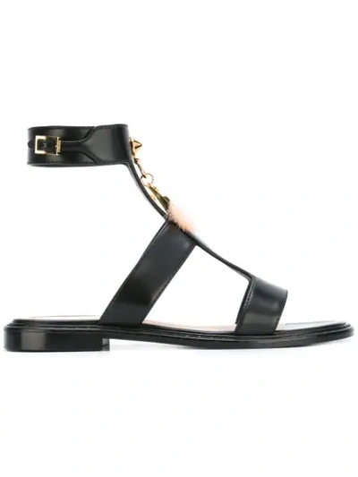 Shop Fendi Hanging Love Charm Sandals In Black