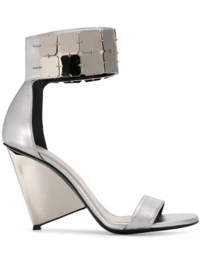 Shop Alain Tondowski Structured Sandals With Ankle Strap In Silver