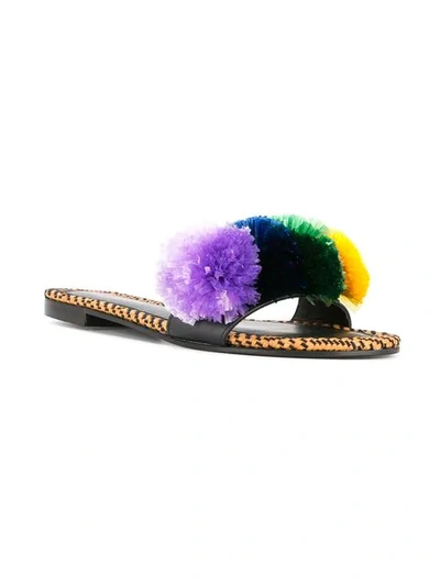 Shop Avec Modération Pom Pom Slippers In Black