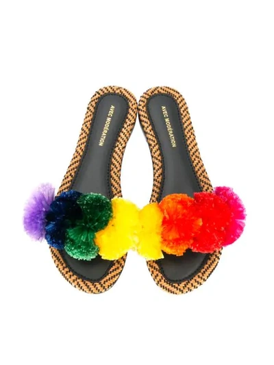 Shop Avec Modération Pom Pom Slippers In Black