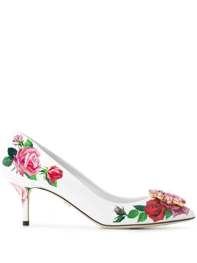 Shop Dolce & Gabbana Embellished Rose Pumps - White