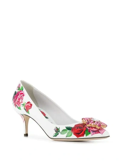 Shop Dolce & Gabbana Embellished Rose Pumps - White