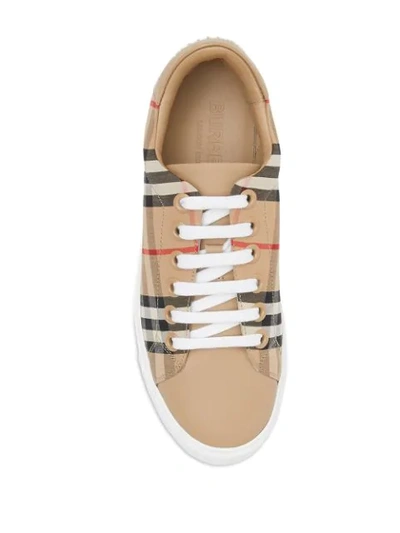 Shop Burberry Vintage Check And Leather Sneakers In Neutrals