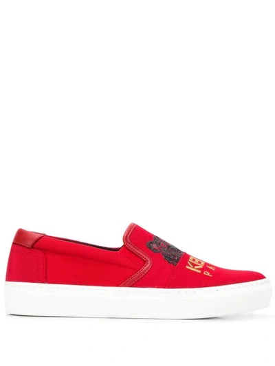 KENZO EMBROIDERED SLIP-ON SNEAKERS - 红色