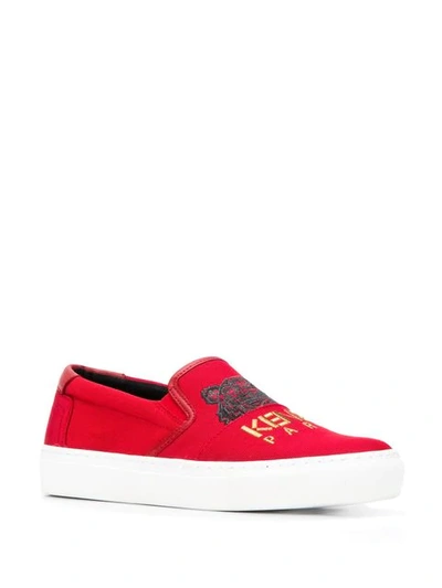 KENZO EMBROIDERED SLIP-ON SNEAKERS - 红色